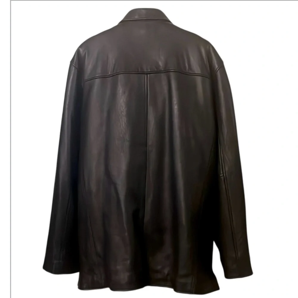 Mens Black Button Down Leather Jacket Unisex Sz 2XL